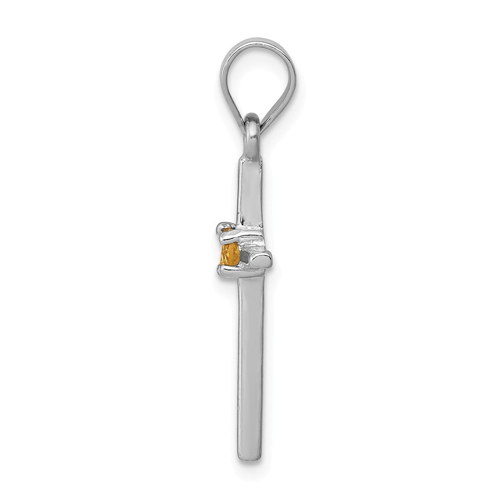 Million Charms 925 Sterling Silver Rhodium-Platedcitrine Relgious Cross Pendant