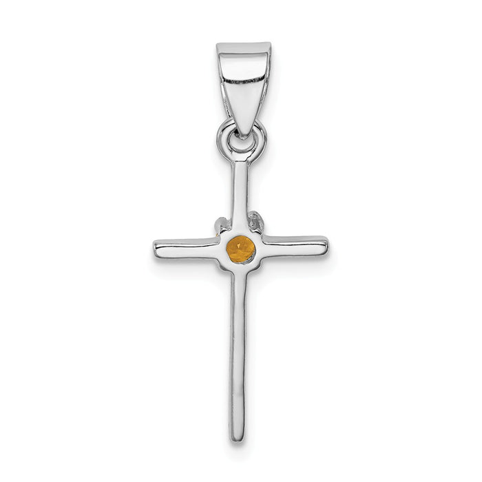 Million Charms 925 Sterling Silver Rhodium-Platedcitrine Relgious Cross Pendant