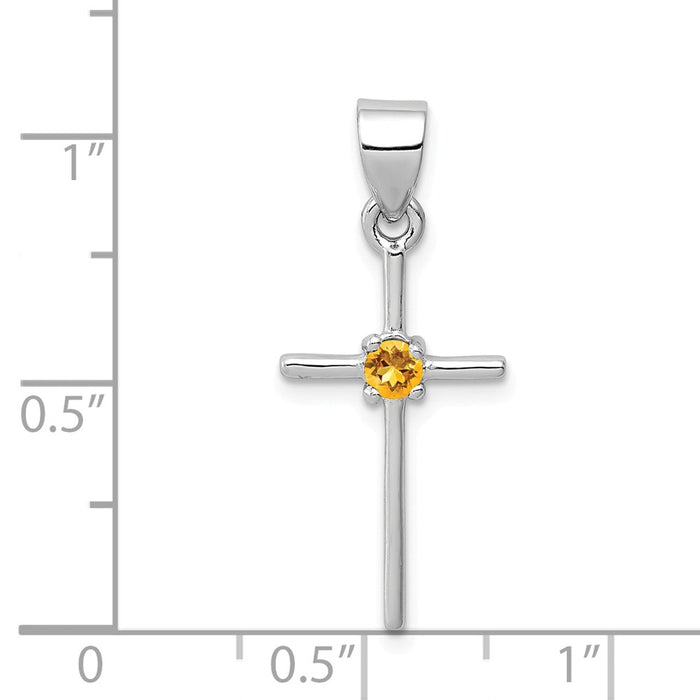 Million Charms 925 Sterling Silver Rhodium-Platedcitrine Relgious Cross Pendant