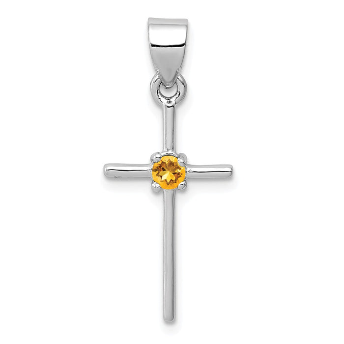 Million Charms 925 Sterling Silver Rhodium-Platedcitrine Relgious Cross Pendant