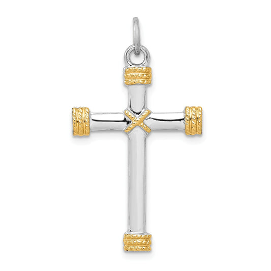 Million Charms 925 Sterling Silver Rhodium-Plated & 18K Gold-Plated Rope Relgious Cross Pendant