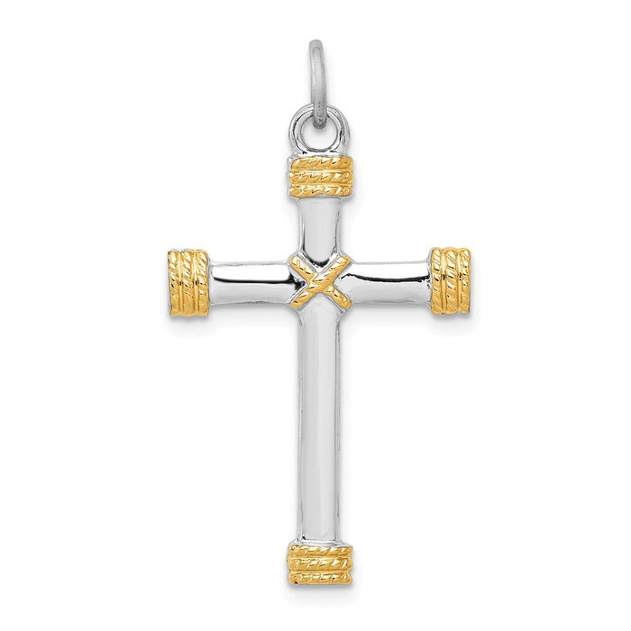 Million Charms 925 Sterling Silver Rhodium-Plated & 18K Gold-Plated Rope Relgious Cross Pendant