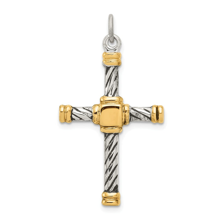 Million Charms 925 Sterling Silver Antiqued & 18K Gold Themed - Plated Relgious Cross Pendant