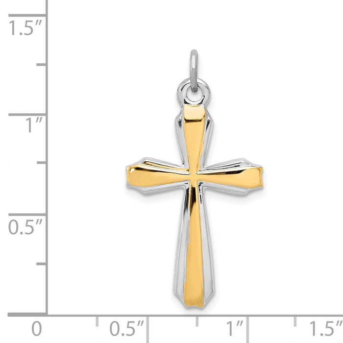 Million Charms 925 Sterling Silver Rhodium-Plated & 18K Gold-Plated Relgious Cross Pendant