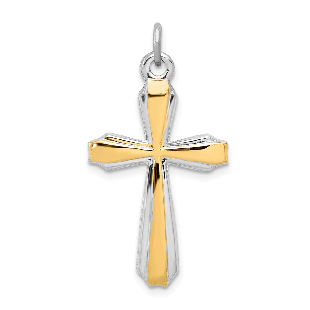 Million Charms 925 Sterling Silver Rhodium-Plated & 18K Gold-Plated Relgious Cross Pendant