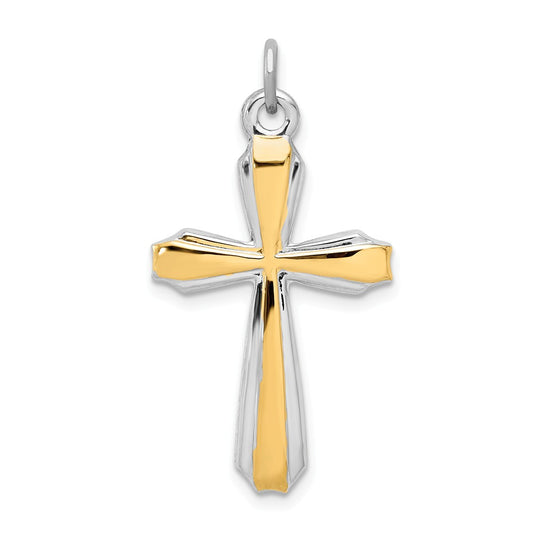 Million Charms 925 Sterling Silver Rhodium-Plated & 18K Gold-Plated Relgious Cross Pendant