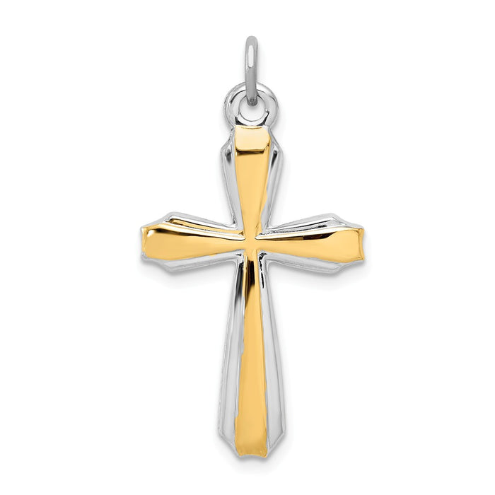 Million Charms 925 Sterling Silver Rhodium-Plated & 18K Gold-Plated Relgious Cross Pendant