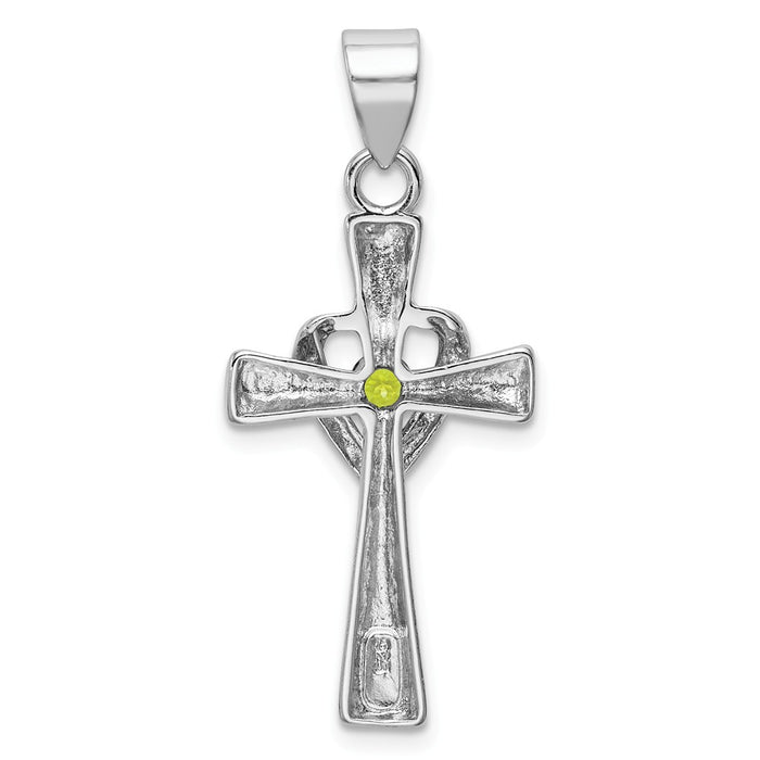 Million Charms 925 Sterling Silver Rhodium-Platedperidot Heart Relgious Cross Pendant