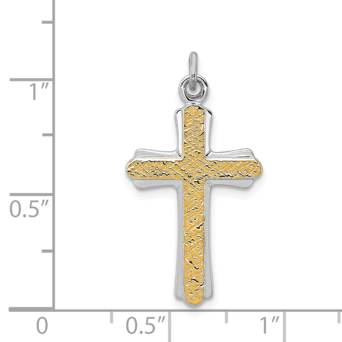 Million Charms 925 Sterling Silver Rhodium-Plated & 18K Gold-Plated Relgious Cross Charm