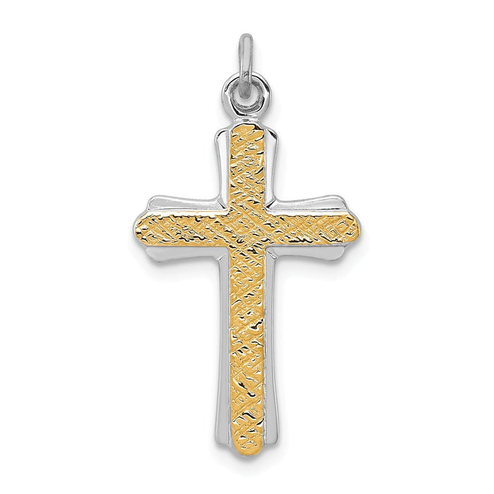 Million Charms 925 Sterling Silver Rhodium-Plated & 18K Gold-Plated Relgious Cross Charm