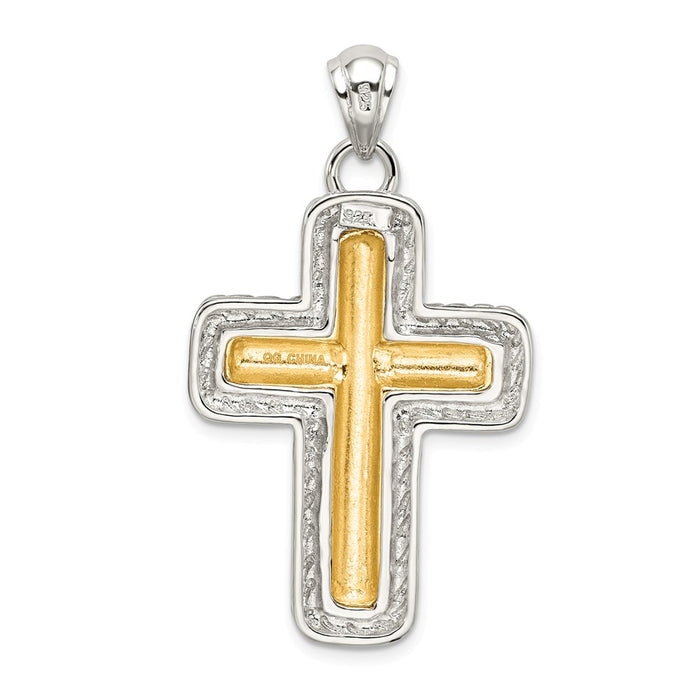 Million Charms 925 Sterling Silver & Vermeil Antiqued Relgious Cross Pendant