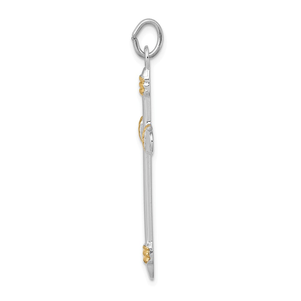 Million Charms 925 Sterling Silver Rhodium-Plated & 18K Gold-Plated Rope Relgious Cross Pendant