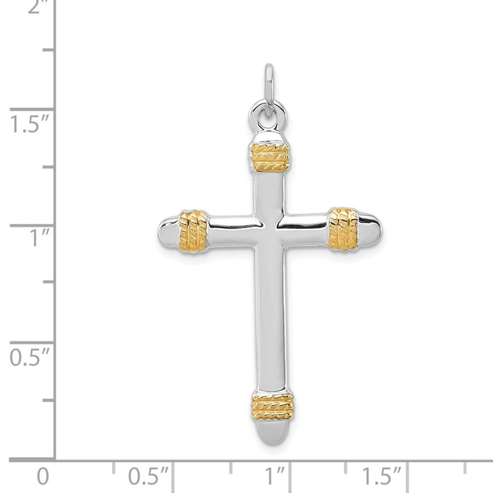 Million Charms 925 Sterling Silver Rhodium-Plated & 18K Gold-Plated Rope Relgious Cross Pendant