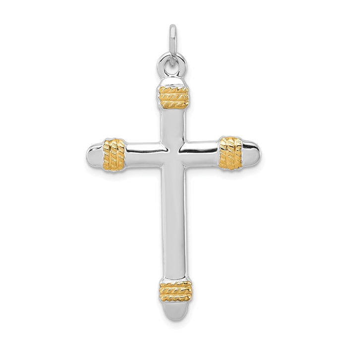 Million Charms 925 Sterling Silver Rhodium-Plated & 18K Gold-Plated Rope Relgious Cross Pendant