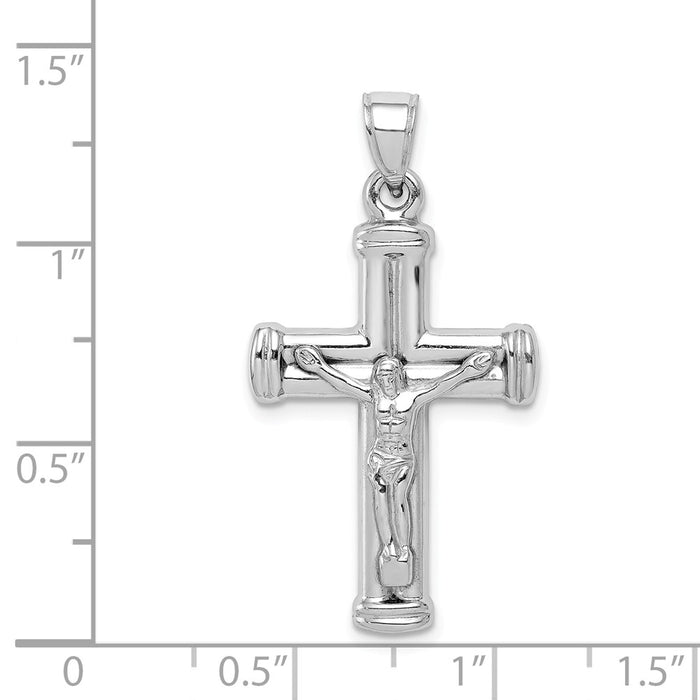 Million Charms 925 Sterling Silver Rhodium-Plated Hollow Latin Relgious Crucifix Pendant