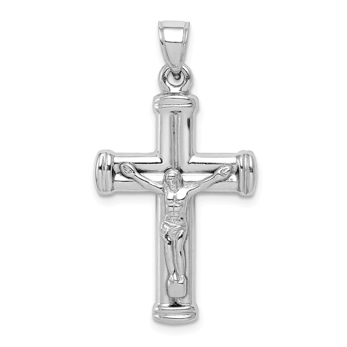 Million Charms 925 Sterling Silver Rhodium-Plated Hollow Latin Relgious Crucifix Pendant