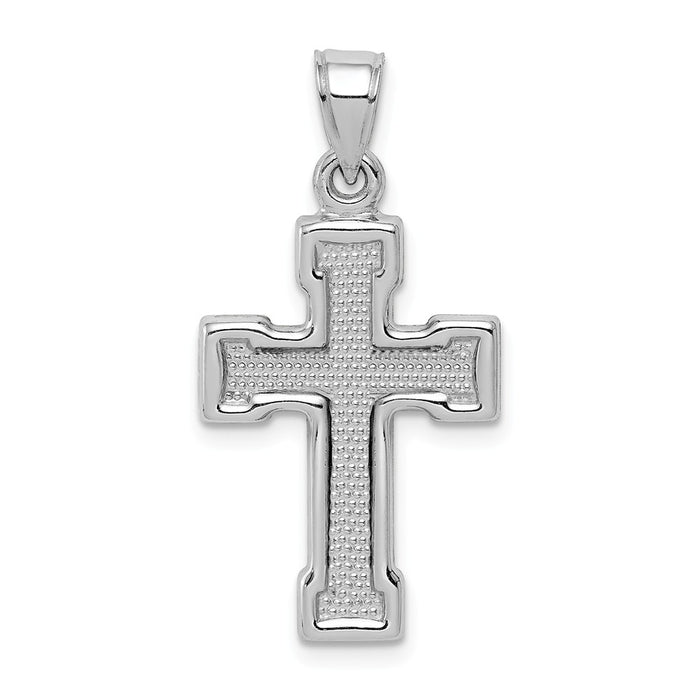 Million Charms 925 Sterling Silver Rhodium-Plated Hollow Latin Relgious Crucifix Pendant