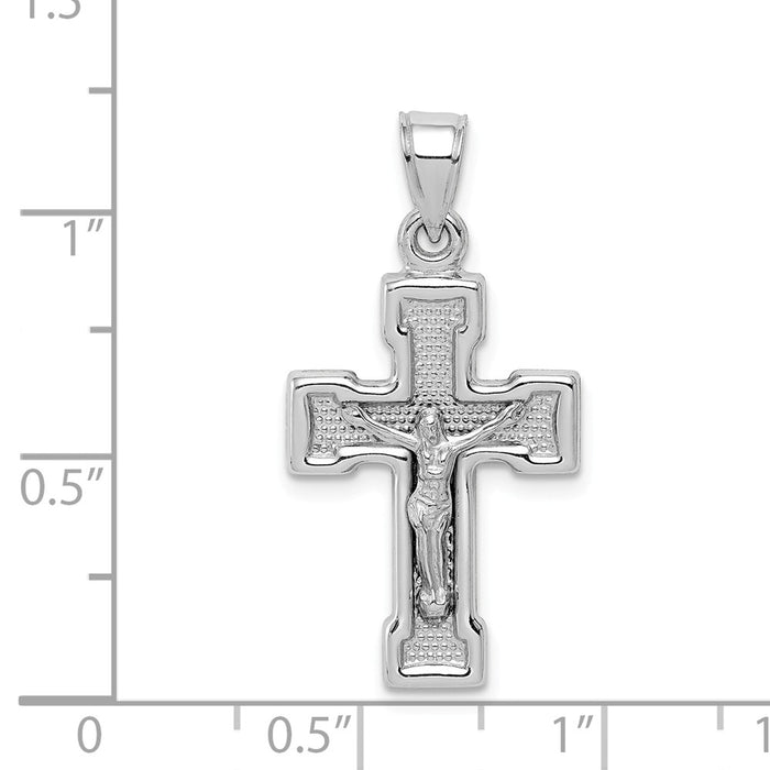 Million Charms 925 Sterling Silver Rhodium-Plated Hollow Latin Relgious Crucifix Pendant