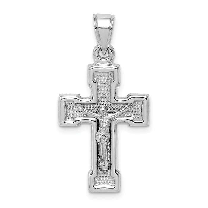 Million Charms 925 Sterling Silver Rhodium-Plated Hollow Latin Relgious Crucifix Pendant