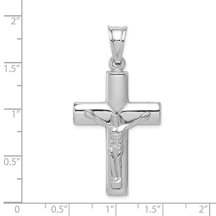 Million Charms 925 Sterling Silver Rhodium-Plated Hollow Latin Relgious Crucifix Pendant