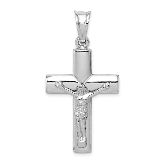 Million Charms 925 Sterling Silver Rhodium-Plated Hollow Latin Relgious Crucifix Pendant