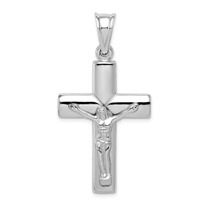 Million Charms 925 Sterling Silver Rhodium-Plated Hollow Latin Relgious Crucifix Pendant