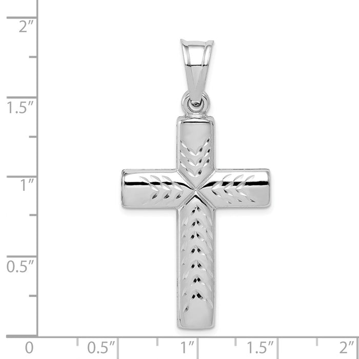 Million Charms 925 Sterling Silver Rhodium-Plated Diamond -Cut Relgious Cross Pendant