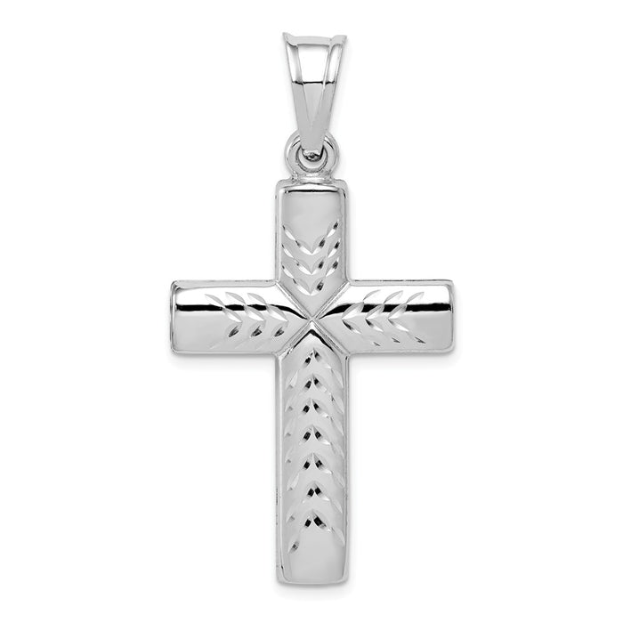 Million Charms 925 Sterling Silver Rhodium-Plated Diamond -Cut Relgious Cross Pendant