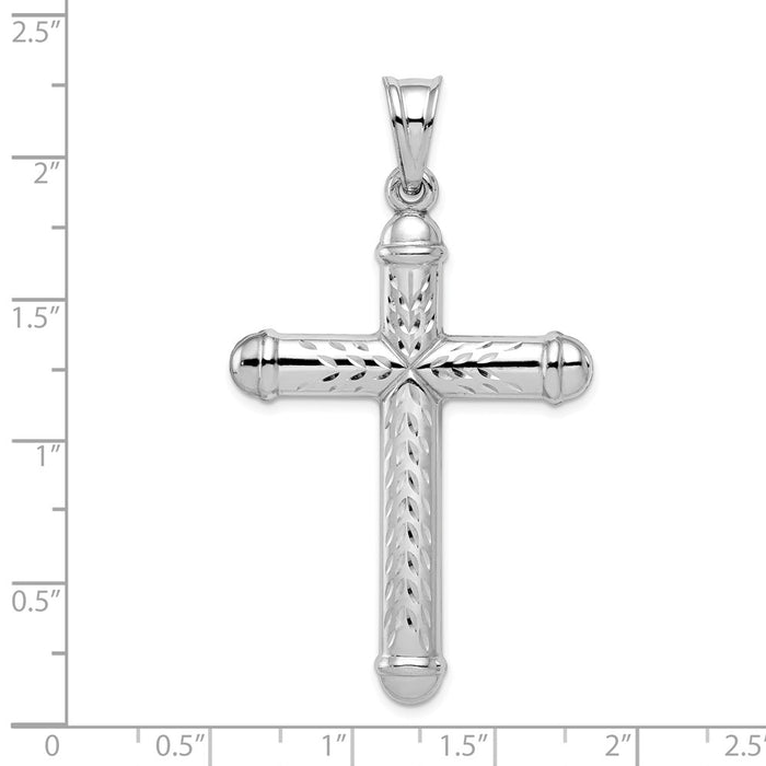 Million Charms 925 Sterling Silver Rhodium-Plated Diamond -Cut Reversible Relgious Cross Pendant