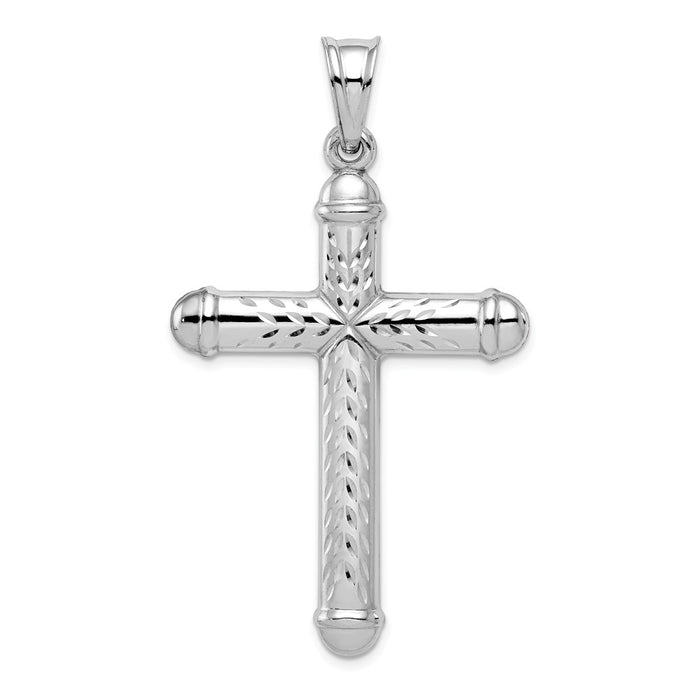 Million Charms 925 Sterling Silver Rhodium-Plated Diamond -Cut Reversible Relgious Cross Pendant