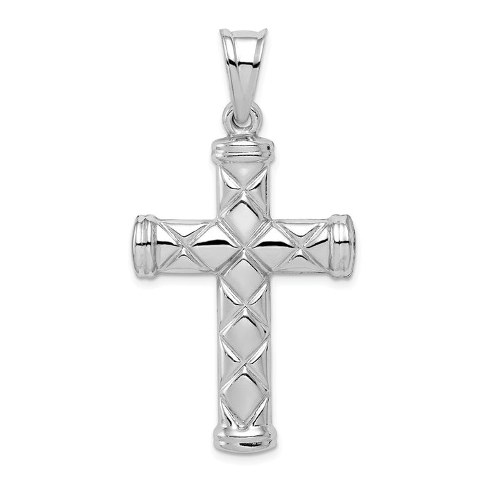 Million Charms 925 Sterling Silver Rhodium-Plated Hollow Latin Relgious Cross Pendant