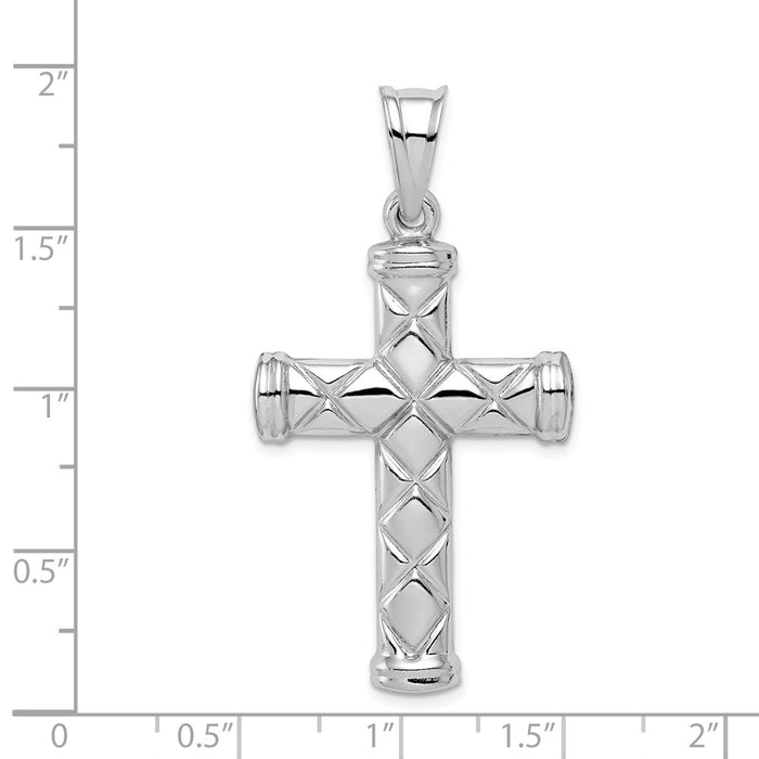 Million Charms 925 Sterling Silver Rhodium-Plated Hollow Latin Relgious Cross Pendant