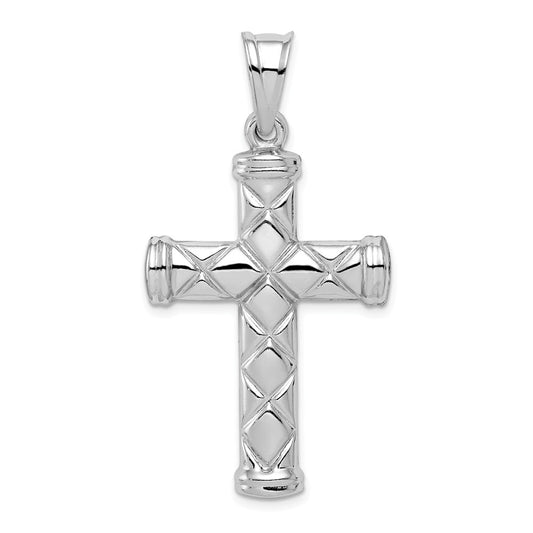 Million Charms 925 Sterling Silver Rhodium-Plated Hollow Latin Relgious Cross Pendant