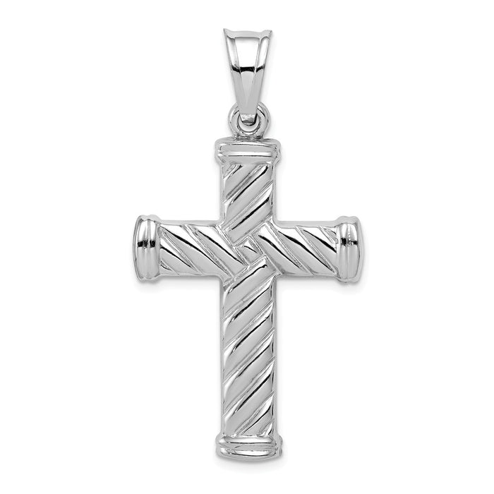 Million Charms 925 Sterling Silver Rhodium-Plated Hollow Latin Relgious Cross Pendant