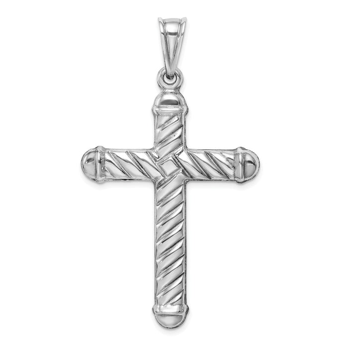 Million Charms 925 Sterling Silver Rhodium-Plated Hollow Relgious Cross Pendant