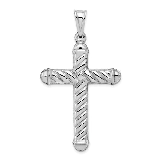 Million Charms 925 Sterling Silver Rhodium-Plated Hollow Relgious Cross Pendant