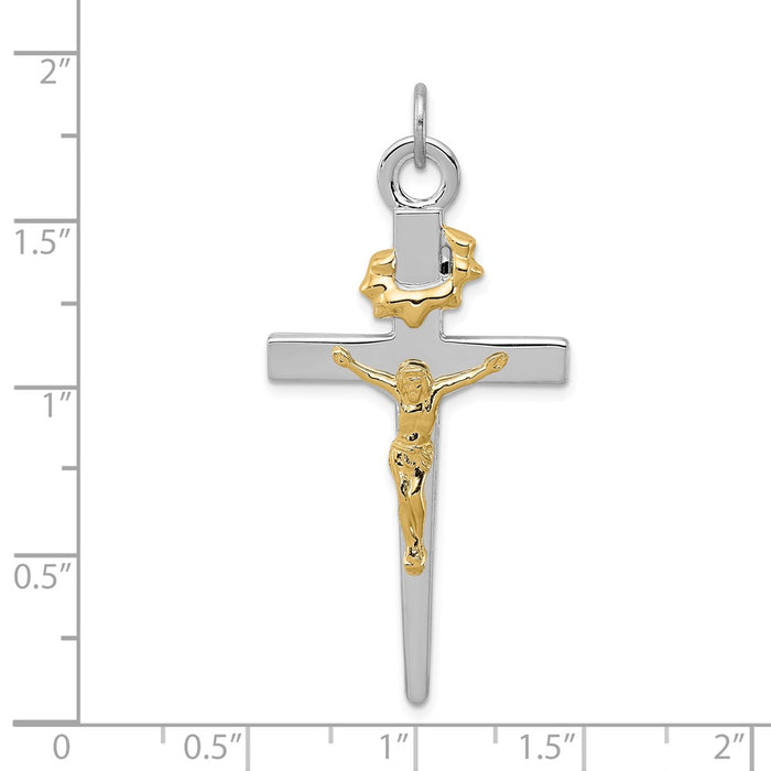 Million Charms 925 Sterling Silver Rhodium-Plated & 18K Gold-Plated Relgious Crucifix Pendant