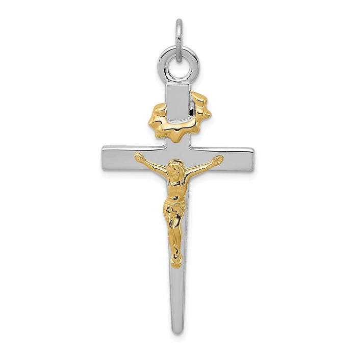 Million Charms 925 Sterling Silver Rhodium-Plated & 18K Gold-Plated Relgious Crucifix Pendant