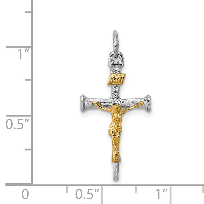 Million Charms 925 Sterling Silver Rhodium-Plated & 18K Gold-Plated Relgious Crucifix Charm