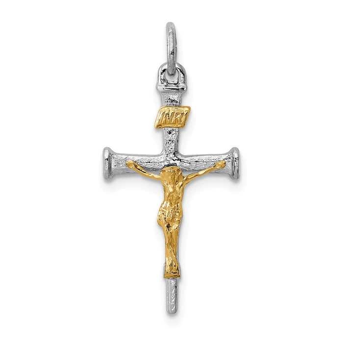 Million Charms 925 Sterling Silver Rhodium-Plated & 18K Gold-Plated Relgious Crucifix Charm