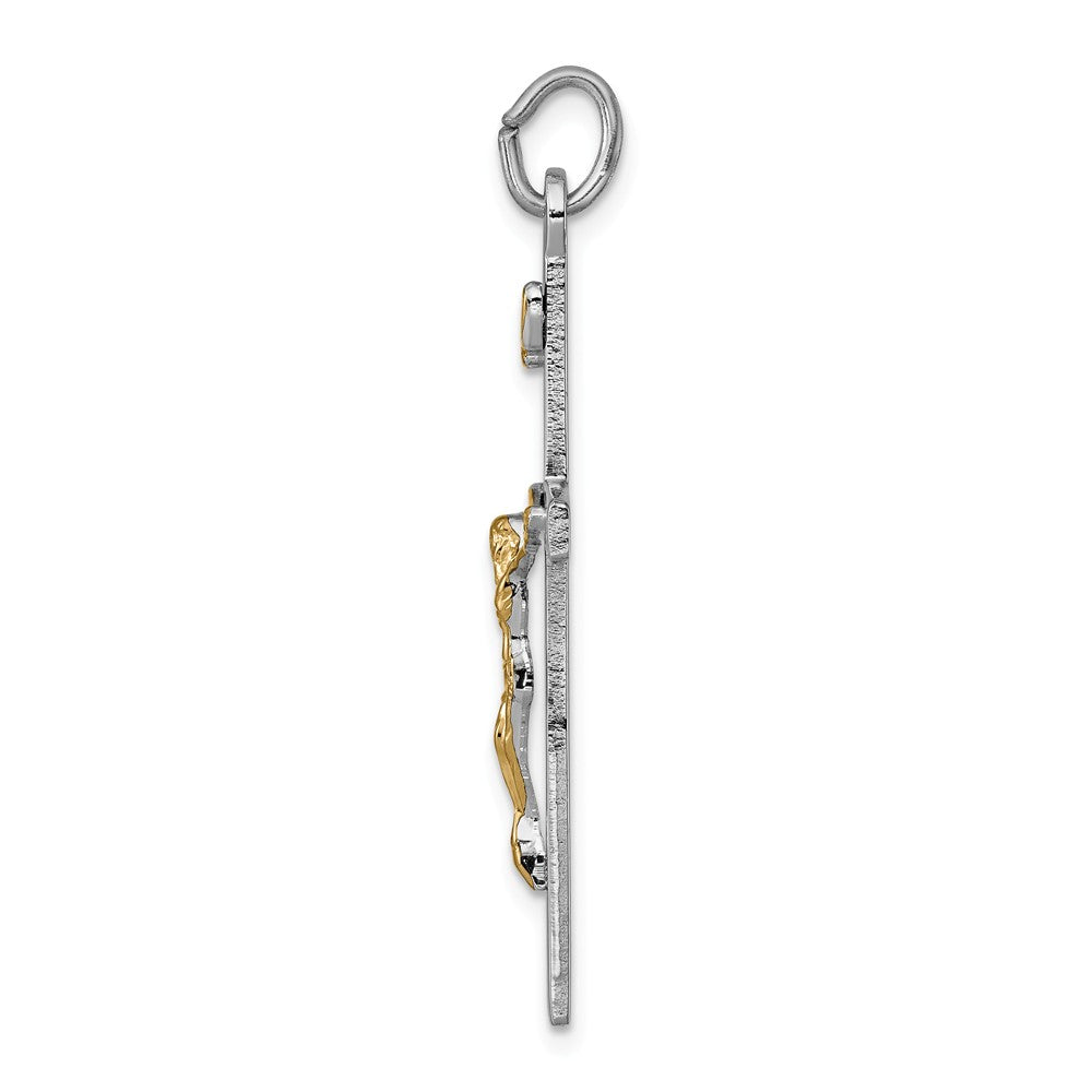 Million Charms 925 Sterling Silver Rhodium-Plated & 18K Gold-Plated Relgious Crucifix Pendant