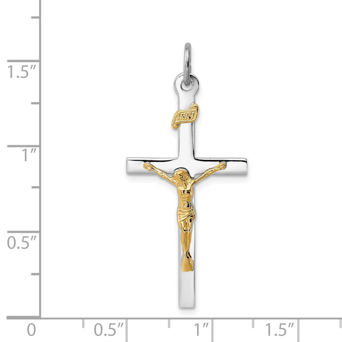 Million Charms 925 Sterling Silver Rhodium-Plated & 18K Gold-Plated Relgious Crucifix Pendant