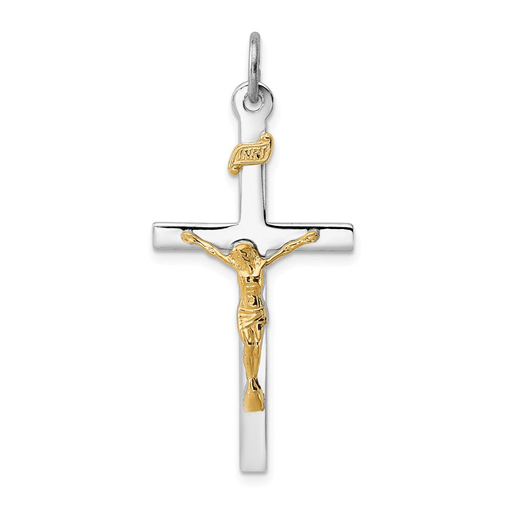 Million Charms 925 Sterling Silver Rhodium-Plated & 18K Gold-Plated Relgious Crucifix Pendant
