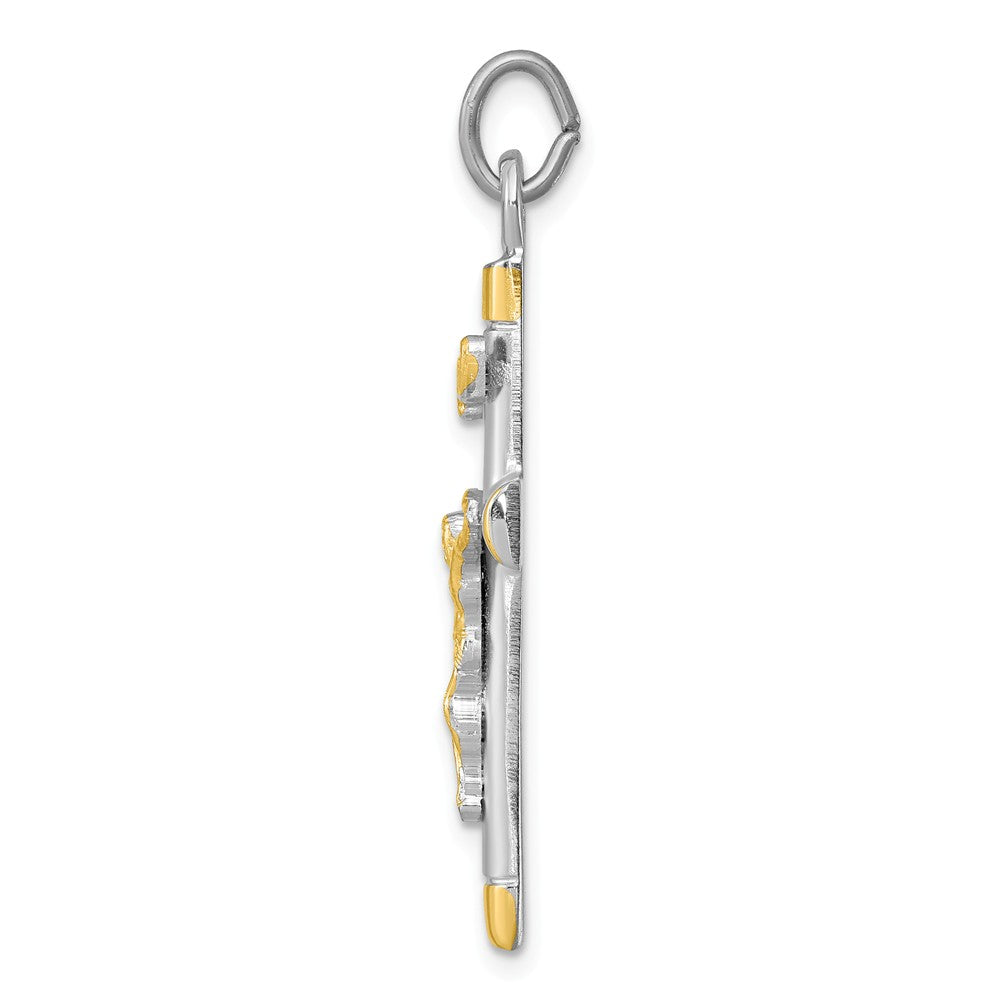 Million Charms 925 Sterling Silver Rhodium-Plated & 18K Gold-Plated Relgious Crucifix Pendant