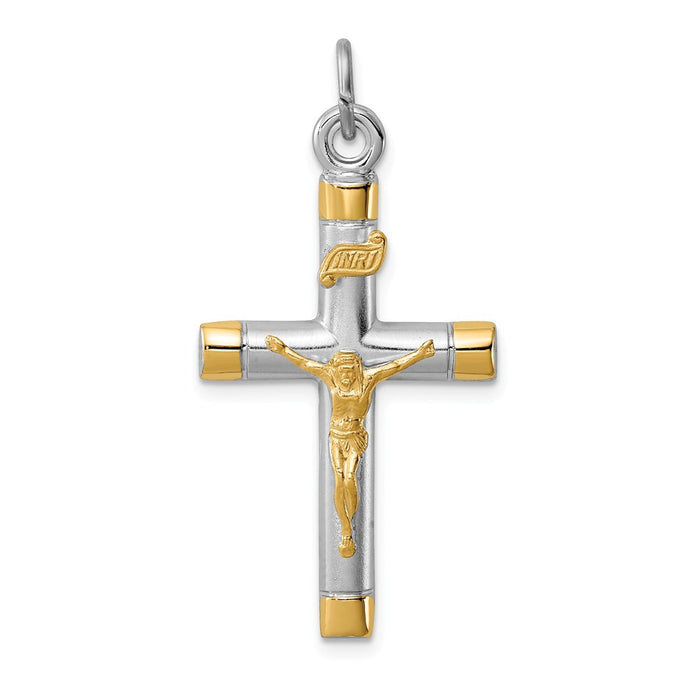 Million Charms 925 Sterling Silver Rhodium-Plated & 18K Gold-Plated Relgious Crucifix Pendant