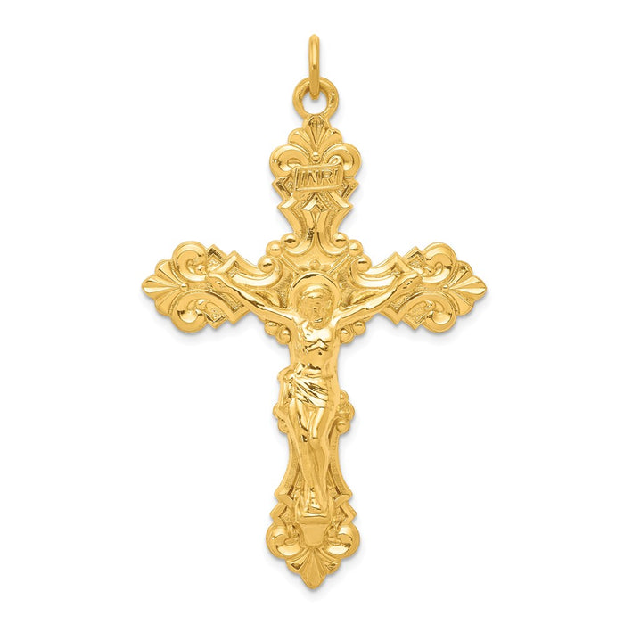 Million Charms 925 Sterling Silver & 24K Gold Themed -Plated Inri Relgious Crucifix Pendant