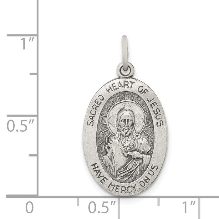 Million Charms 925 Sterling Silver Antiqued Sacred Heart Of Jesus Medal