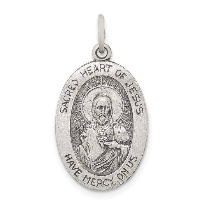 Million Charms 925 Sterling Silver Antiqued Sacred Heart Of Jesus Medal