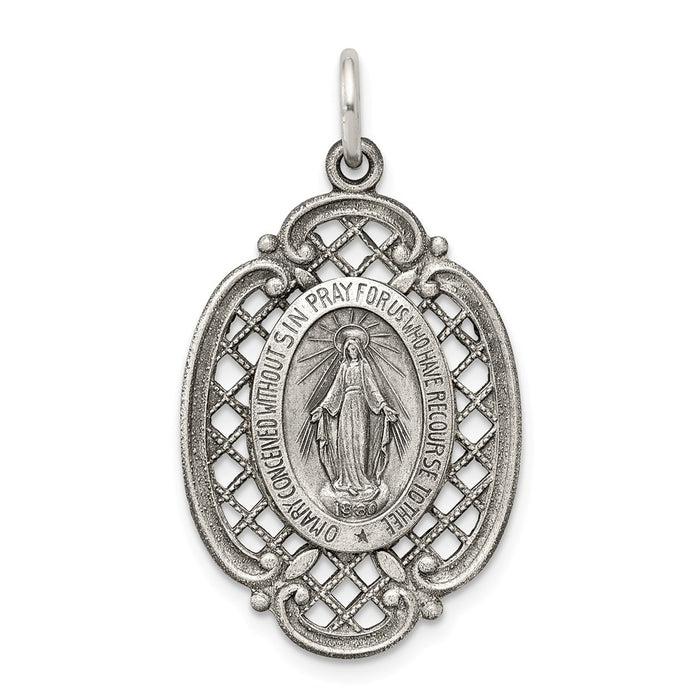 Million Charms 925 Sterling Silver Antiqued Religious Miraculous Medal