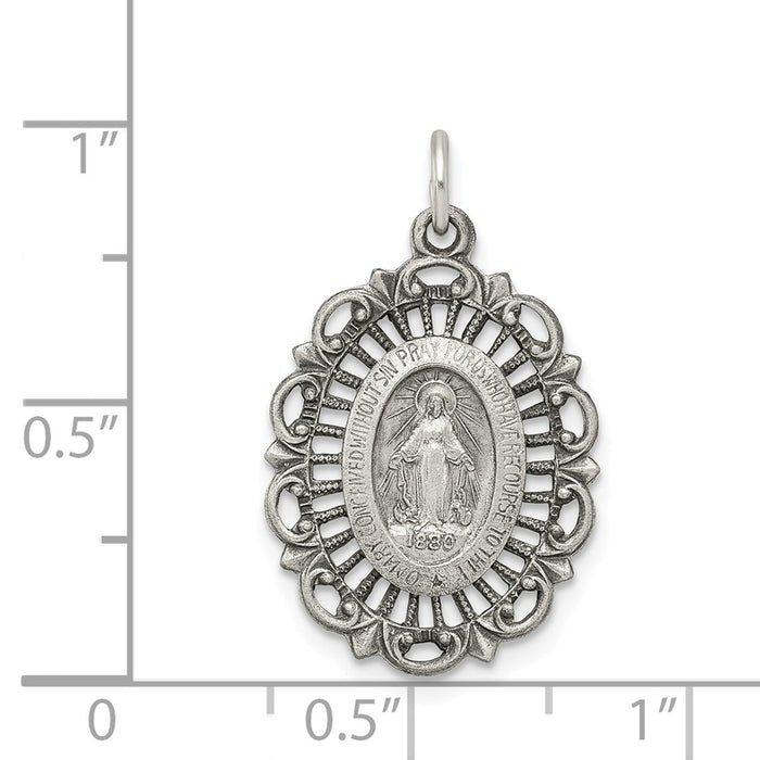 Million Charms 925 Sterling Silver Antiqued Religious Miraculous Medal